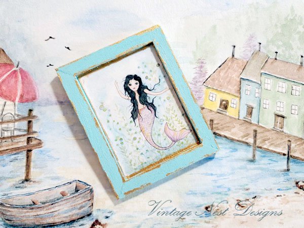 Under the Sea Mermaid No.1:4 Dollhouse Miniature Handmade Wooden Framed Art image 3