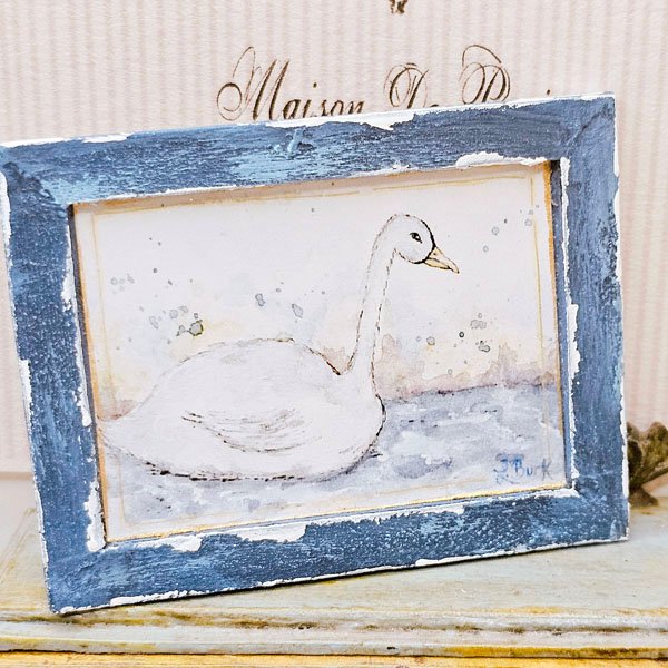 Swan No.2:2 Dollhouse Miniature Handmade Wooden Framed Art image 3