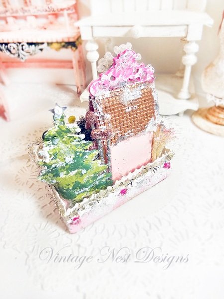 Miniature Christmas Putz Glitter Holiday House No.7 Handmade image 3