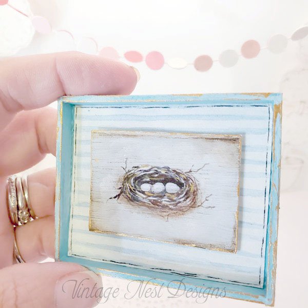 Bird Nest No.3 Dollhouse Miniature Handmade Wooden Framed Art image 2