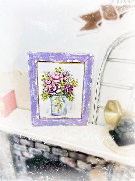 Florals No.14:2 Dollhouse Miniature Handmade Wooden Framed Art image 0