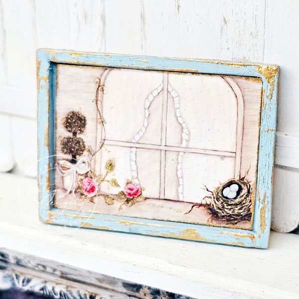 Bird Nest Topiary No.1:2 Dollhouse Miniature Handmade Wooden Framed Art image 6