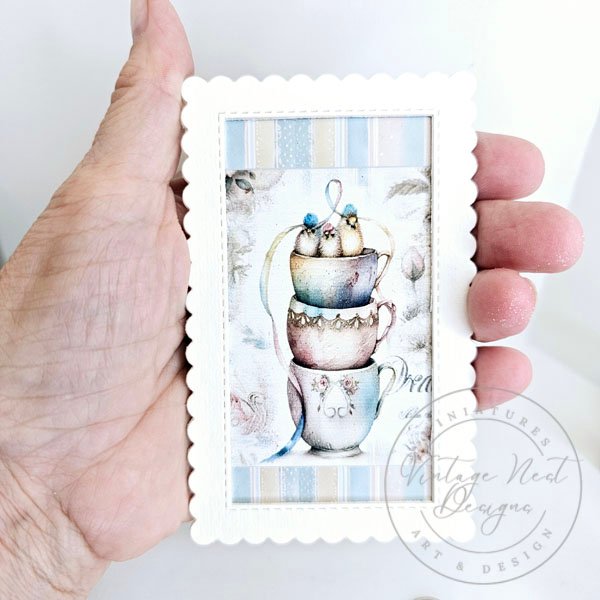 Cup of Birds No.1:1 Dollhouse Miniature Handmade Framed Art image 2