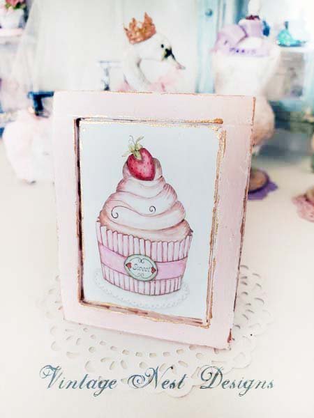 Cupcake No.6:3:2 Dollhouse Miniature Handmade Wooden Framed Art image 0
