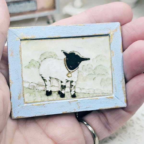 Nursery Lamb No.1:2 Dollhouse Miniature Handmade Wooden Framed Art image 3