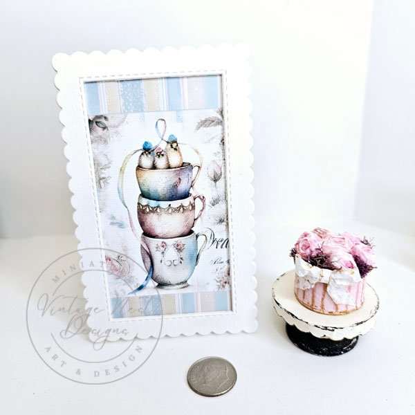 Cup of Birds No.1:1 Dollhouse Miniature Handmade Framed Art image 6