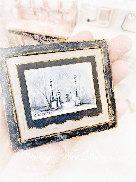 London Fog No.1:4 Dollhouse Miniature Handmade Wooden Framed Art image 3