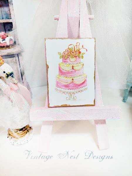 Cake No.3:1 Dollhouse Miniature Handmade Wooden Framed Art image 2