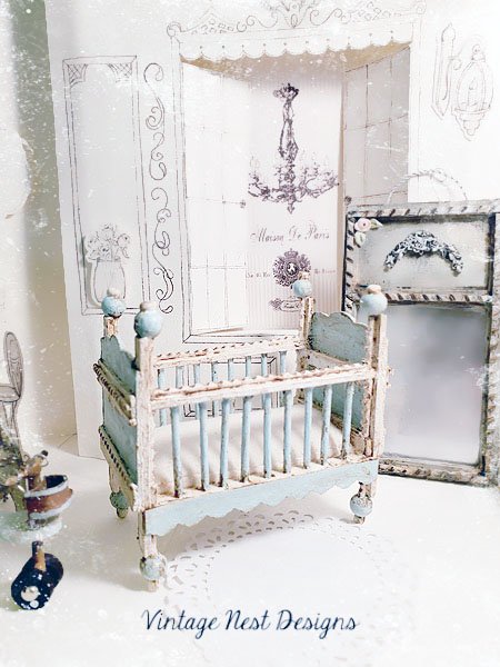 Baby Boy Blue Antique Style Crib No.1 Handmade Dollhouse Miniature image 0