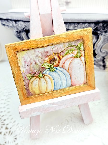 Fall Pumpkins No.2:1 Dollhouse Miniature Handmade Wooden Framed Art image 2