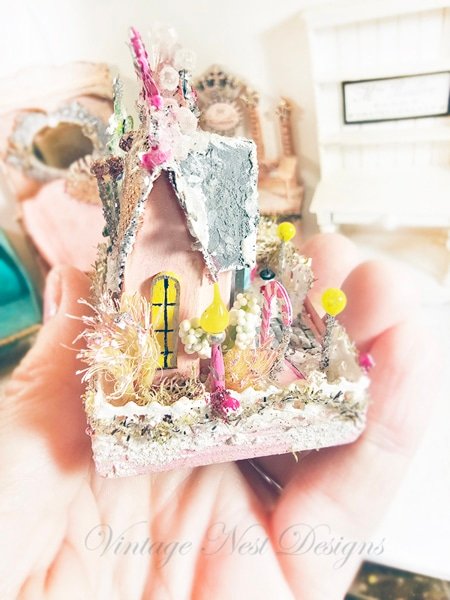 Miniature Christmas Putz Glitter Holiday House No.7 Handmade image 7