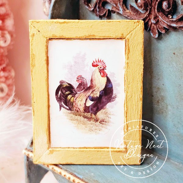 Rooster No.2:4 Dollhouse Miniature Handmade Wooden Framed Art image 10