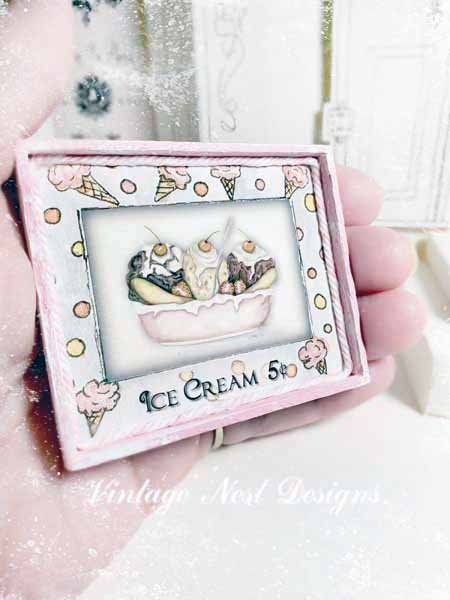 Banana Split Sundae No.1:2 Dollhouse Miniature Handmade Wooden Framed Art image 2