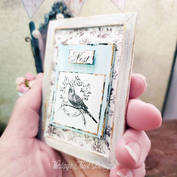 Paris Bird Nest Art No.1:1 Dollhouse Miniature Handmade Framed image 2