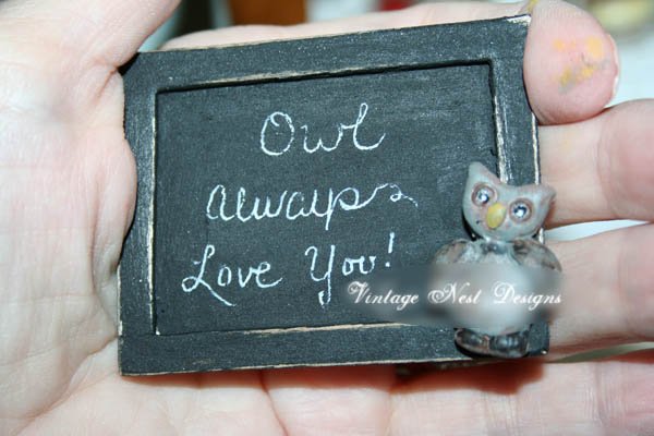 Owl Always Love You No.1:2 Dollhouse Miniature Handmade Wooden Framed Art image 1