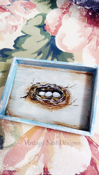 Bird Nest No.13:2 Dollhouse Miniature Handmade Wooden Framed Art image 4