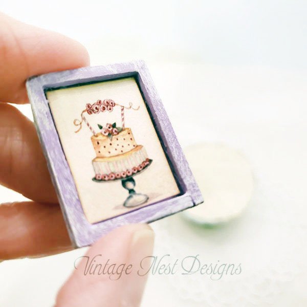 Cake No.5:4 Dollhouse Miniature Handmade Wooden Framed Art image 1