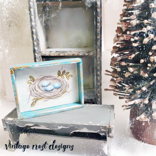 Bird Nest No.1:1 Dollhouse Miniature Handmade Wooden Framed Art image 6