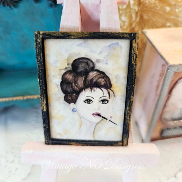 Audrey Hepburn No.1:3 Dollhouse Miniature Handmade Wooden Framed Art image 3