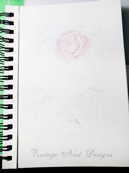Bird Nest Roses No.5:1 Digital Prints Watercolor Painting image 6