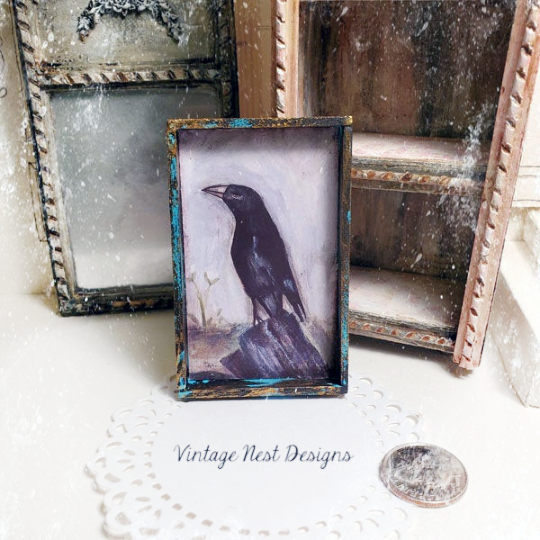 Old Crow No.1:1 Dollhouse Miniature Handmade Framed Art image 2