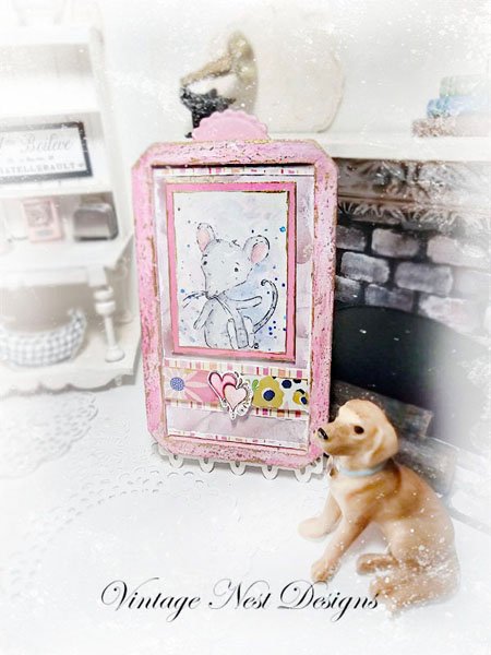 Mouse No.6:2 Dollhouse Miniature Handmade Wooden Framed Art image 2