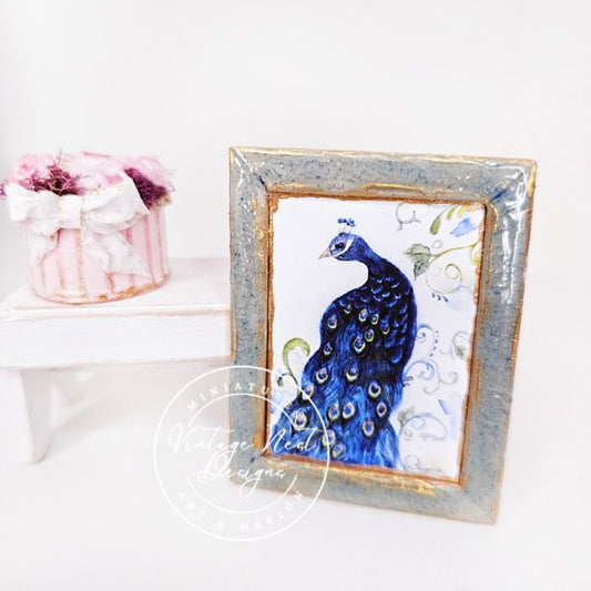 Peacock No.1:3 Dollhouse Miniature Handmade Wooden Framed image 0
