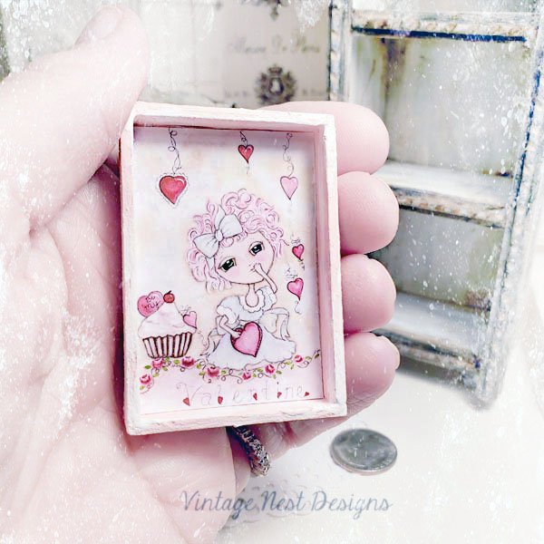 Pink Be my Valentine No.1:1 Dollhouse Miniature Handmade Framed Art image 8