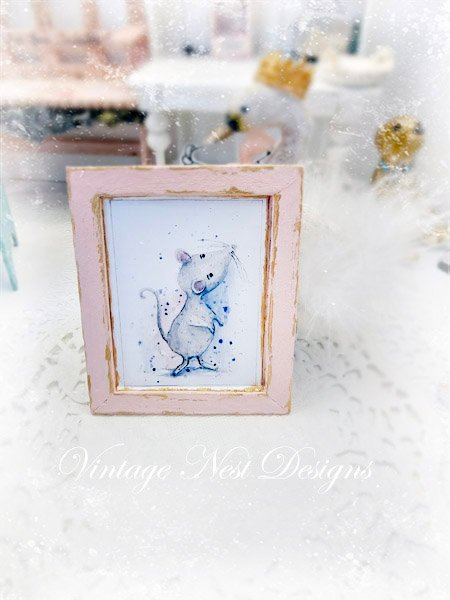 Mouse No.7:1 Dollhouse Miniature Handmade Wooden Framed Art image 1