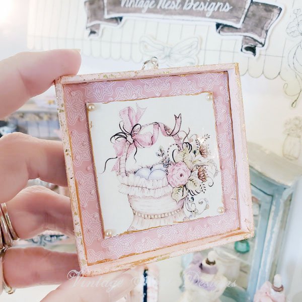 Basket of Flowers No.1:3 Dollhouse Miniature Handmade Wooden Framed Art image 4