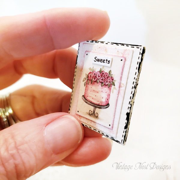 Cake No.7:6 Dollhouse Miniature Handmade Wooden Framed Art image 1
