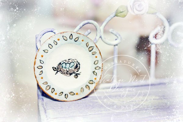 Bird Nest Plate No.1 Dollhouse Miniature Handmade image 0