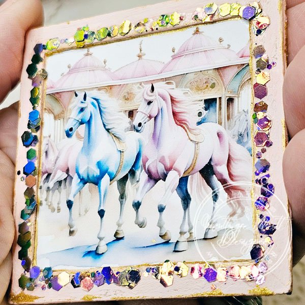 Carousel Horses No.1:1 Dollhouse Miniature Handmade Wooden Framed Art image 5