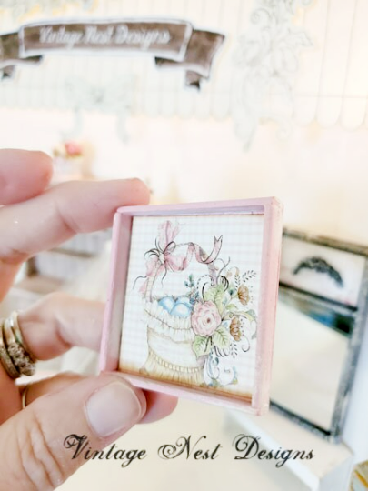 Basket of Flowers No.1:1 Dollhouse Miniature Handmade Wooden Framed Art image 5
