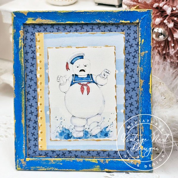 Stay Puft No.1:2 Dollhouse Miniature Handmade Wooden Framed Art image 1