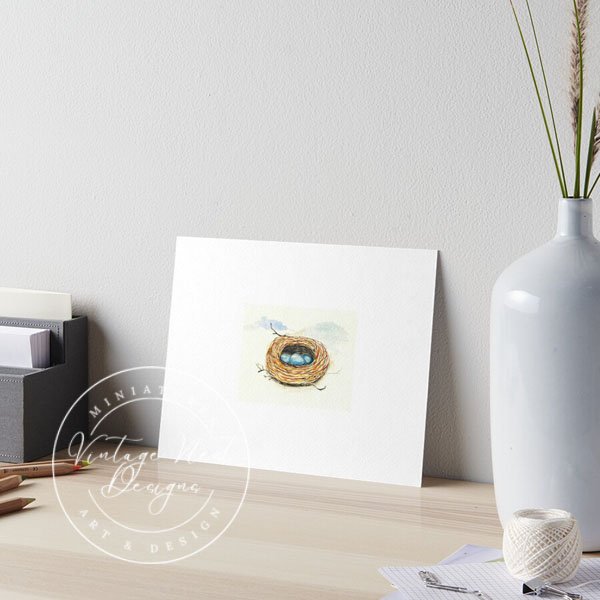 Bird Nest Blue Eggs No.1 Digital Prints Watercolor Painting image 2