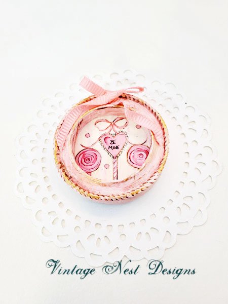 Valentine Lollipop No.1:2 Dollhouse Miniature Handmade Framed Art image 1