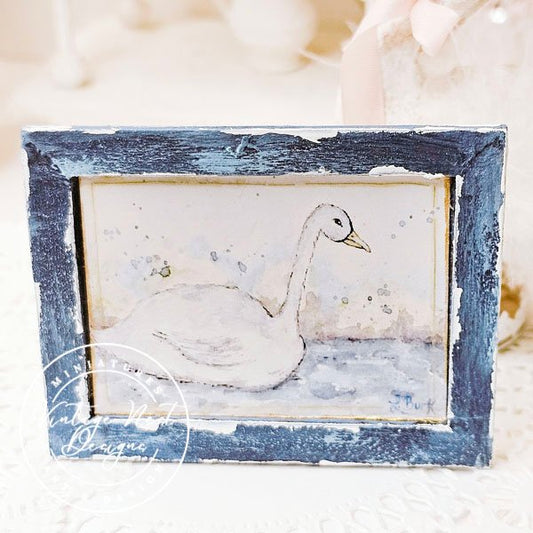 Swan No.2:2 Dollhouse Miniature Handmade Wooden Framed Art image 0