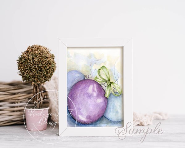 Christmas Bulbs No.4 Digital Prints Watercolor Painting image 1