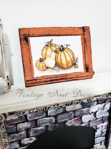 Pumpkins No.3:1 Dollhouse Miniature Handmade Wooden Framed Art image 1