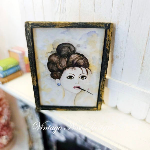 Audrey Hepburn No.1:3 Dollhouse Miniature Handmade Wooden Framed Art image 5