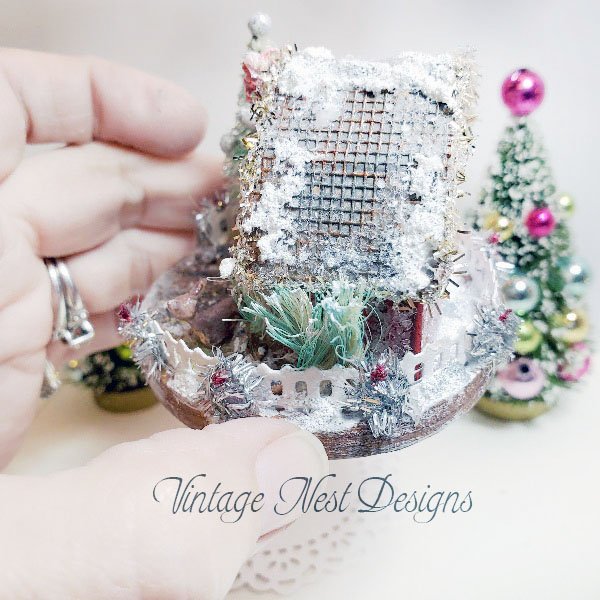 Christmas Putz Glitter Holiday Barn No.3 Handmade Miniature image 4
