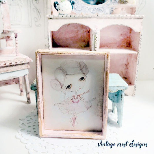 Ballerina No.1:1 Dollhouse Miniature Handmade Wooden Framed Art image 7