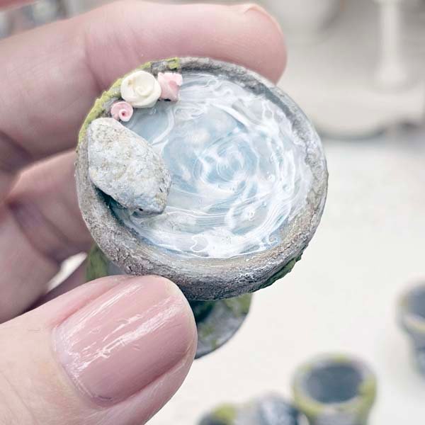 Mossy Bird Bath No.6 Dollhouse Miniature Handmade image 5