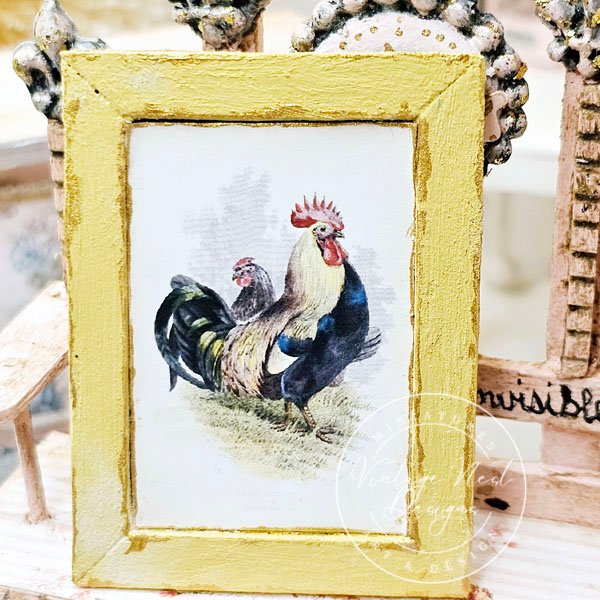 Rooster No.2:4 Dollhouse Miniature Handmade Wooden Framed Art image 2