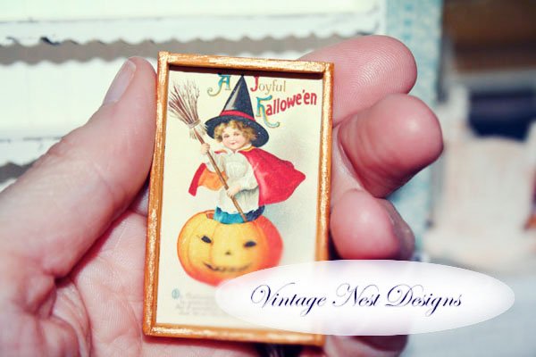 Halloween Mini No.1:1 Dollhouse Miniature Handmade Wooden Framed Art image 3