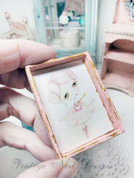 Ballerina No.1:1 Dollhouse Miniature Handmade Wooden Framed Art image 3
