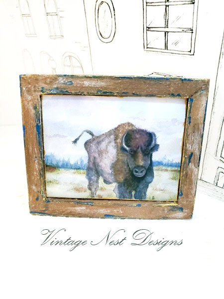 Buffalo No.1:1 Dollhouse Miniature Handmade Wooden Framed Art image 2