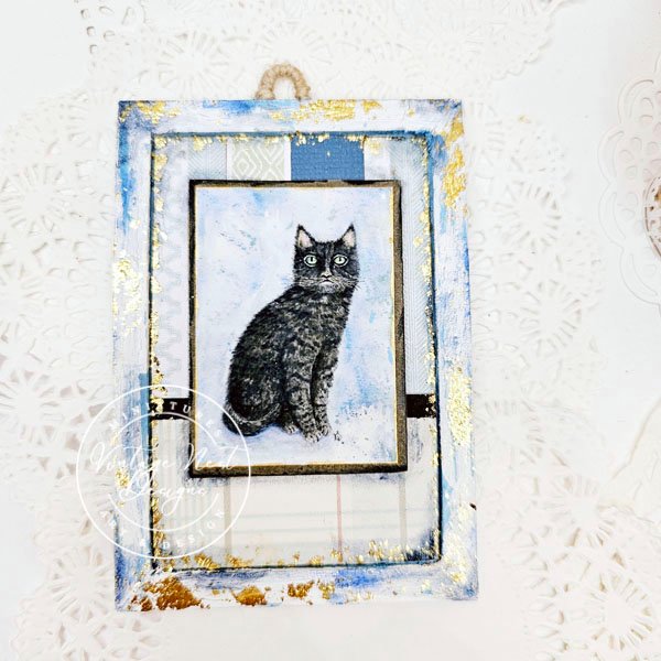 Black Cat No.6:3 Dollhouse Miniature Handmade Wooden Framed Art image 2