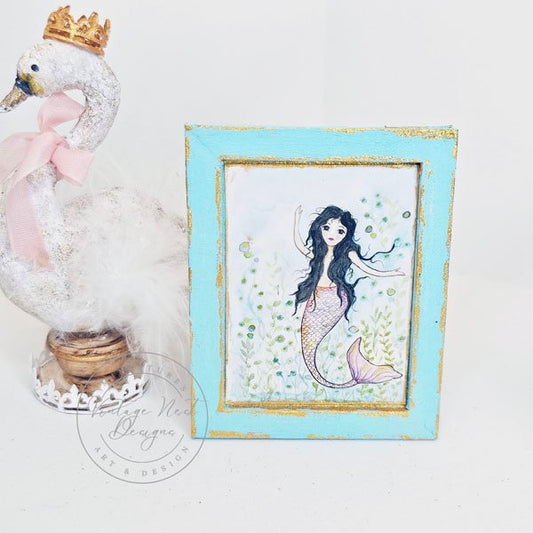Under the Sea Mermaid No.1:4 Dollhouse Miniature Handmade Wooden Framed Art image 0